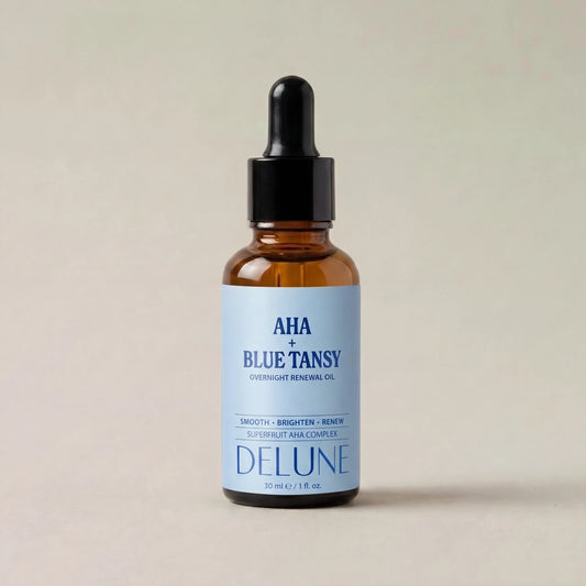 Delune AHA + Blue Tansy Overnight Renewal Oil studio packshot