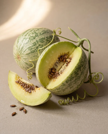 Delune Kalahari Melon Seed Oil botanical still life of Kalahari melon