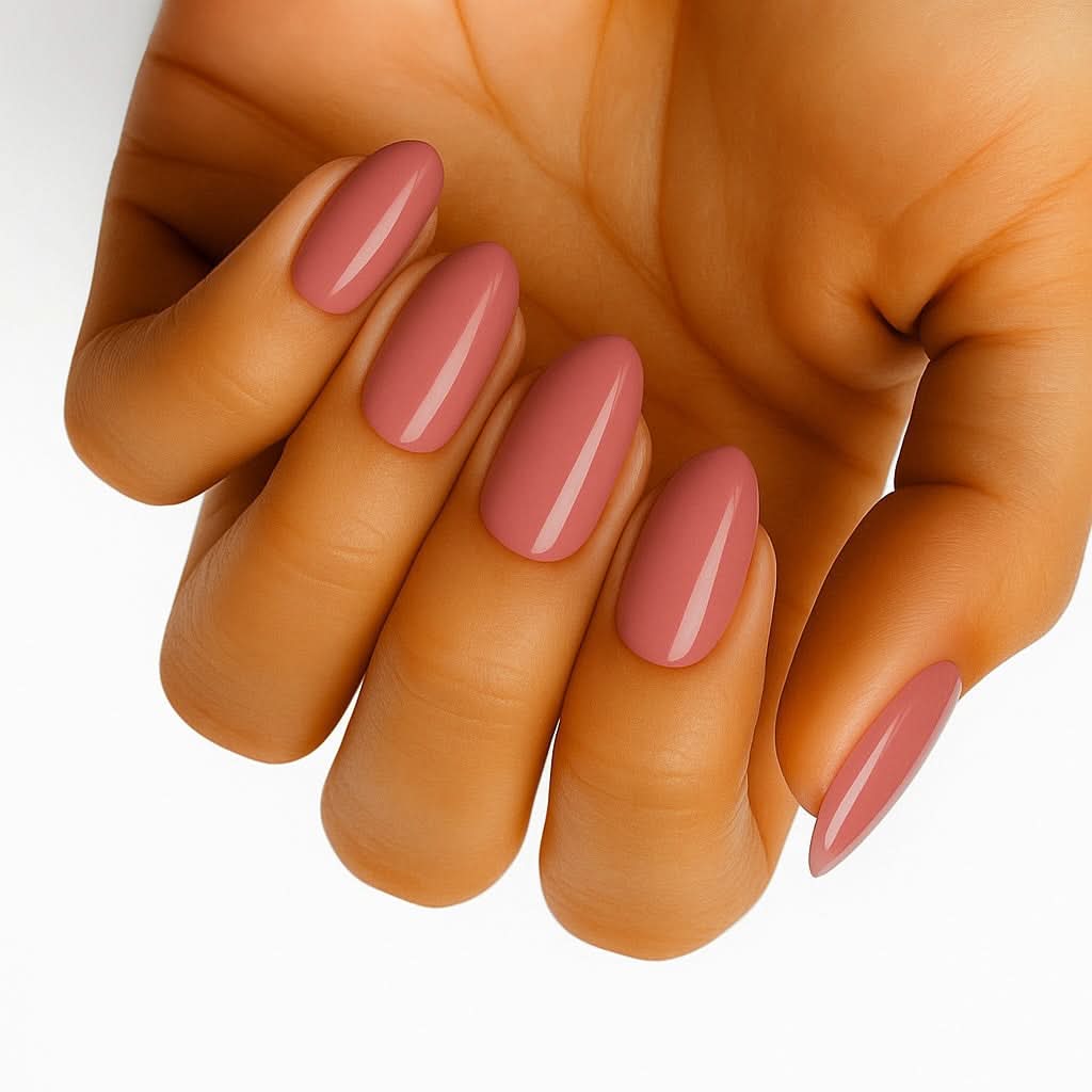 Blush (Non-UV Nail Wraps): close-up of glossy mauve-pink almond nails