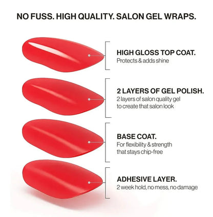 Tortoiseshell Noir (Non-UV Nail Wraps): four-layer salon gel wrap with high-gloss top coat, two layers of gel polish, base coat and adhesive layer